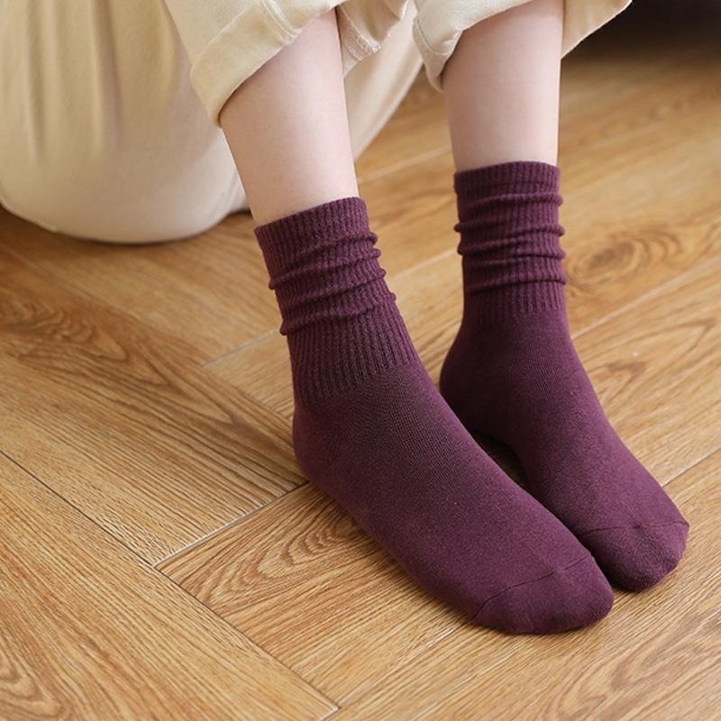 B825｜襪子女中筒 秋冬素色中筒襪棉襪 堆堆襪 日系彩色襪 學院風中筒襪 潮流 耐穿-細節圖6