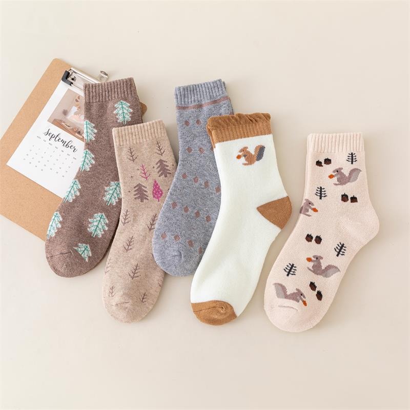 B854｜30種 秋季短加厚中筒襪 松鼠中筒襪 文青襪子 時尚有型中筒襪 毛圈中筒襪 保暖中筒襪xiami-細節圖2