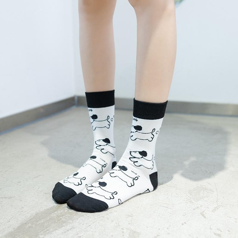 B854｜ 中性乳牛斑馬圓點圖案黑白撞色中筒襪 情侶百搭運動襪 潮流長襪 終統襪 黑白襪xiami-細節圖7