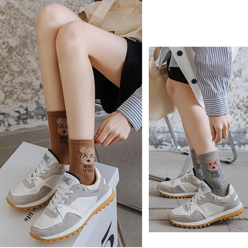 B854｜中筒襪可愛卡通熊頭中筒襪 純色長襪 熊熊襪 時尚中筒襪 襪子 長統襪-細節圖5