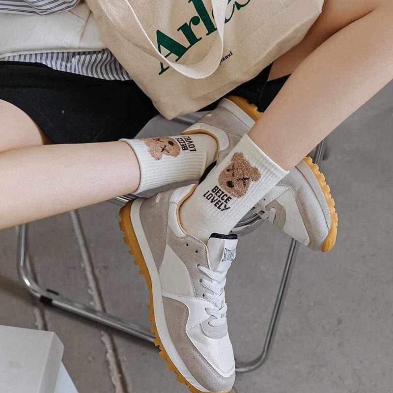 B854｜中筒襪可愛卡通熊頭中筒襪 純色長襪 熊熊襪 時尚中筒襪 襪子 長統襪-細節圖7