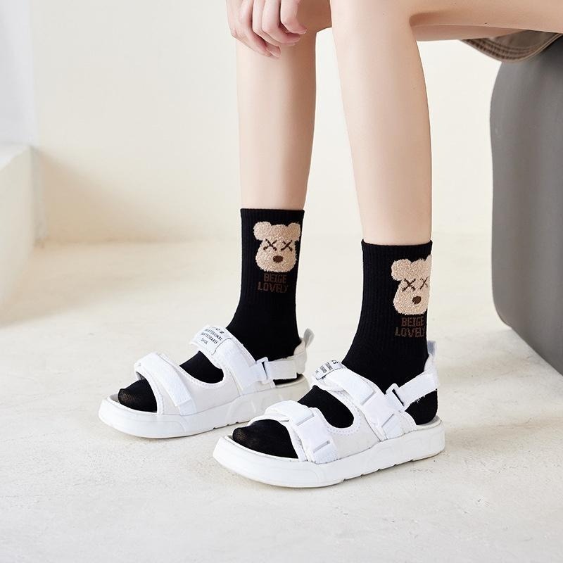 B854｜中筒襪可愛卡通熊頭中筒襪 純色長襪 熊熊襪 時尚中筒襪 襪子 長統襪-細節圖9