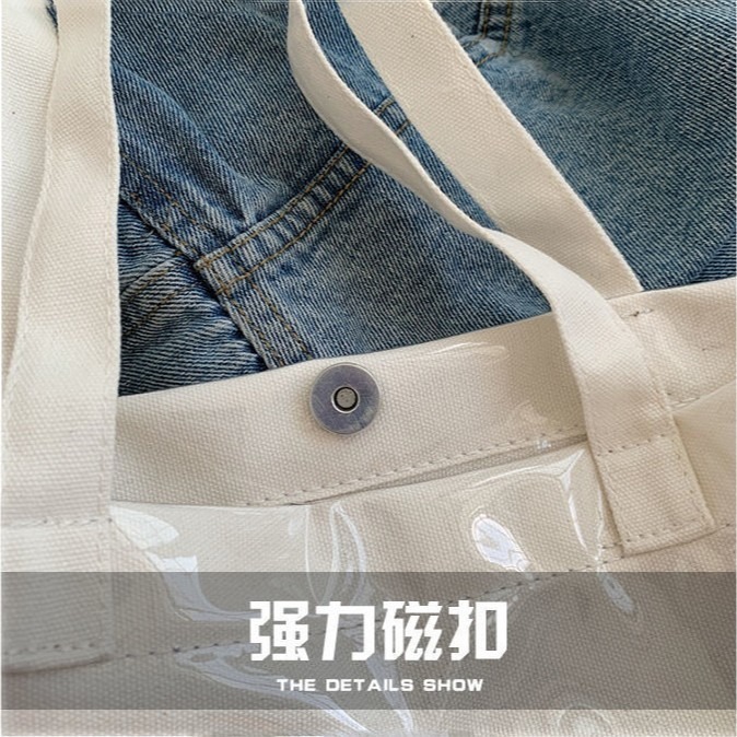 BJ259｜韓版透明PVC 防水 大容量托特包 帆布 單肩 簡約包袋 手提包 果凍包 上課包-細節圖6