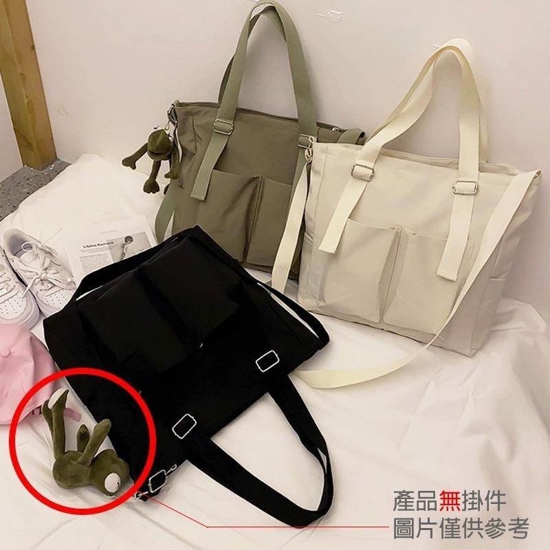 BG250｜素色多口袋大容量單肩帆布包 單肩包 手提包 簡潔 時尚手提袋 購物袋 帆布袋 托特包 可裝A4-細節圖3