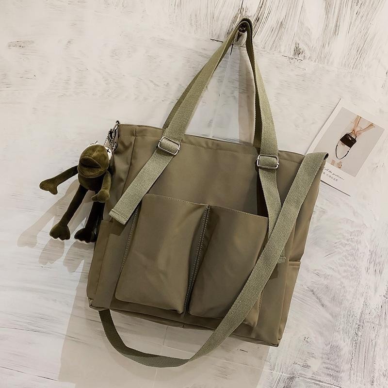 BG250｜素色多口袋大容量單肩帆布包 單肩包 手提包 簡潔 時尚手提袋 購物袋 帆布袋 托特包 可裝A4-細節圖4