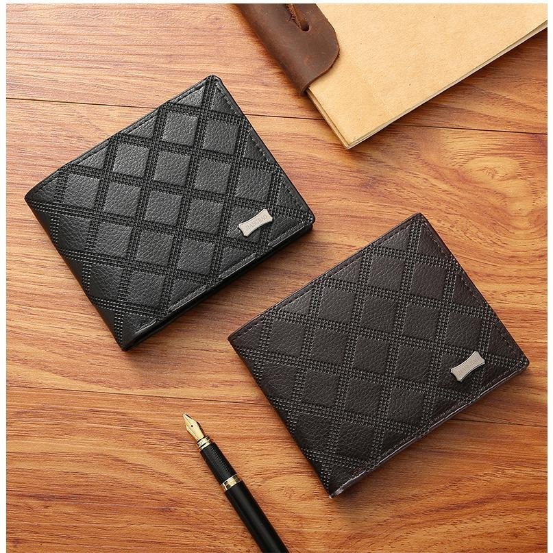 BG450｜新款男士錢包 男短款短夾 青年時尚菱格紋短夾 多卡位大容量零錢包 皮夾 男士短夾 錢包 休閒 多卡槽-細節圖3