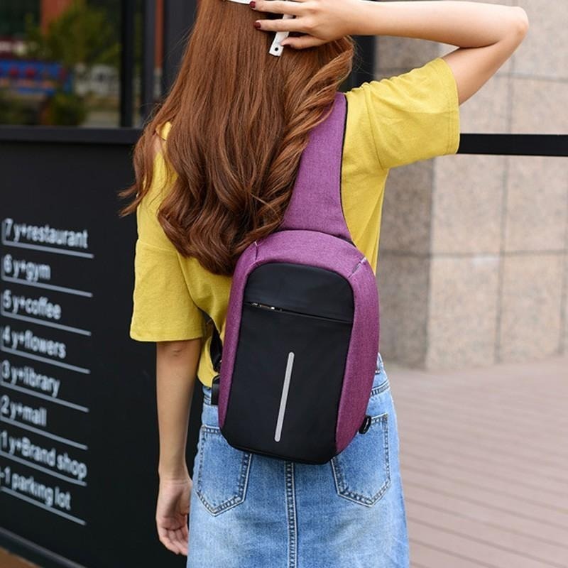 BF514｜大容量 胸包 防潑水 防盜 USB充電單肩包 背包 側背包 斜背包 流行 單肩包-細節圖2