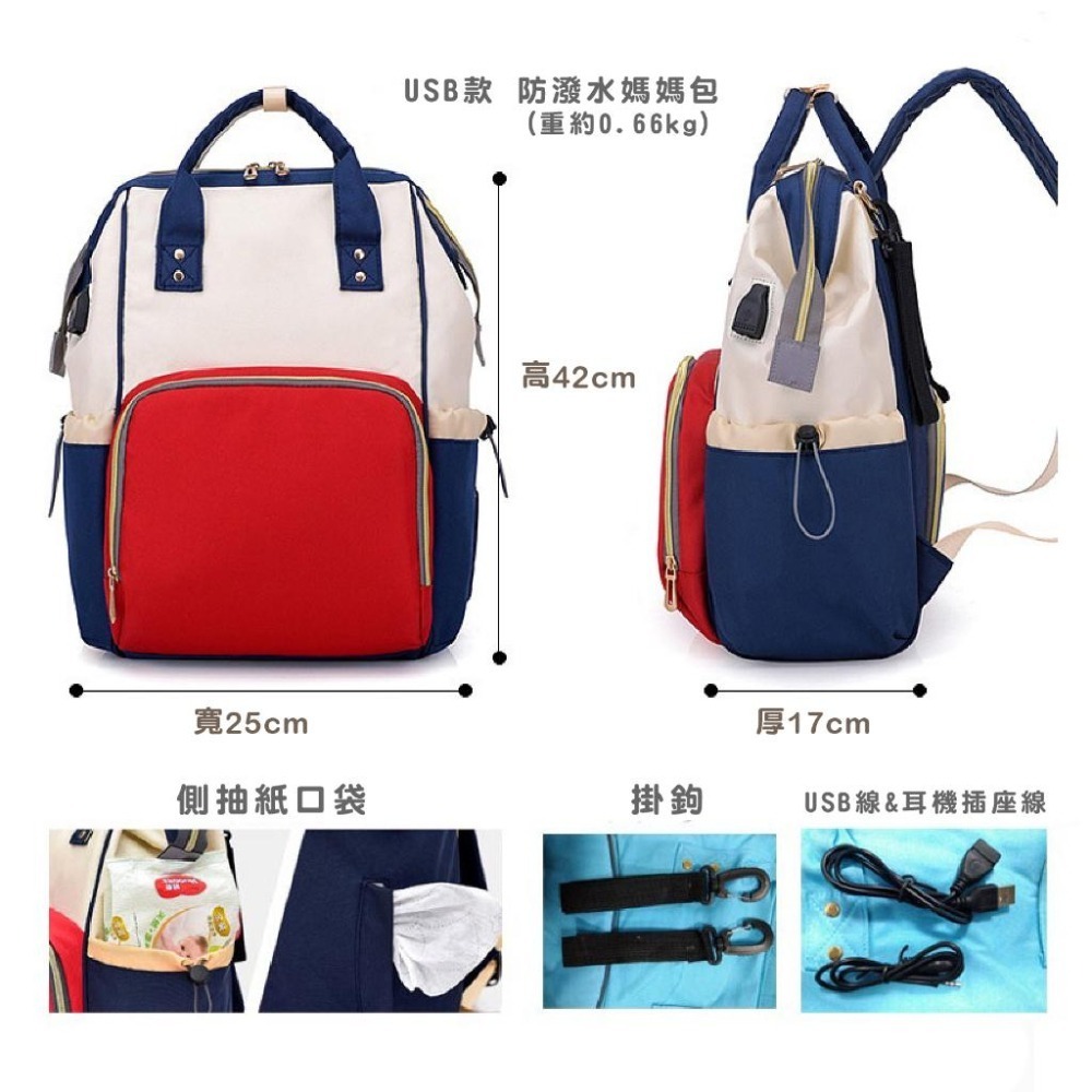 BA1008｜USB款媽咪包 隔層大容量 大開口 防水後背包 母嬰包 媽媽包 零負重多功能-細節圖4