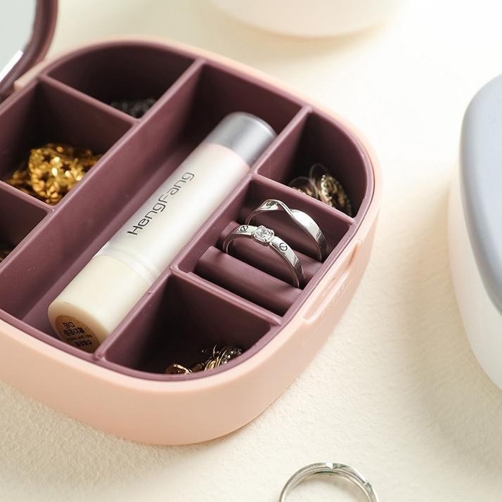 DH081｜鏡子收納盒 化妝鏡收納盒 帶鏡收納盒 折疊鏡子盒 化妝鏡 飾品盒 收納盒 折疊收納盒 帶鏡子 珠寶盒-細節圖2