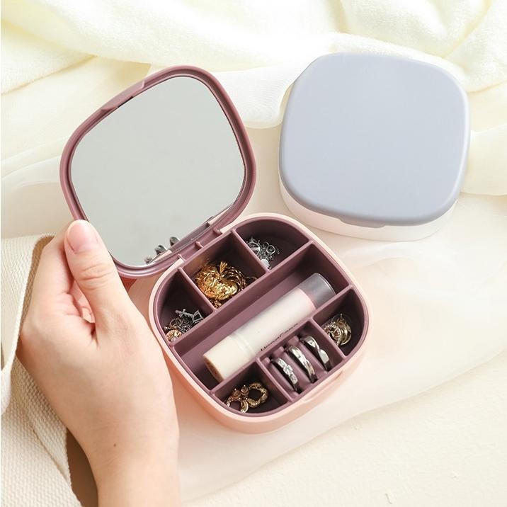 DH081｜鏡子收納盒 化妝鏡收納盒 帶鏡收納盒 折疊鏡子盒 化妝鏡 飾品盒 收納盒 折疊收納盒 帶鏡子 珠寶盒-細節圖3