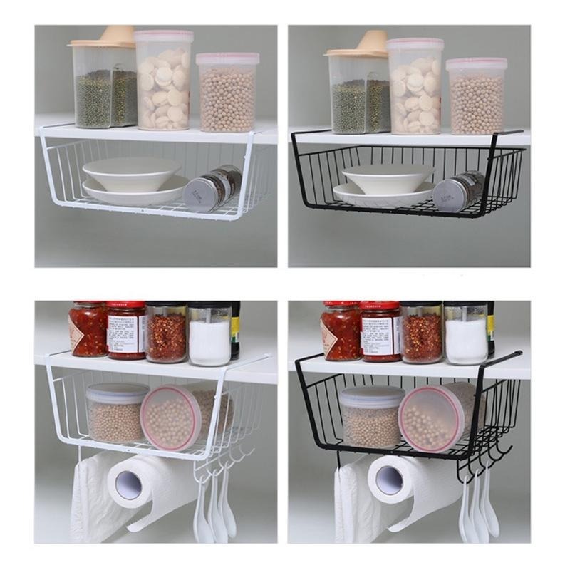 HA044｜置物籃 下掛式網格收納籃  置物架 掛籃 兩款 掛勾 桌下置物籃 鐵藝 隔板置物架 層板 大號 收納-細節圖3