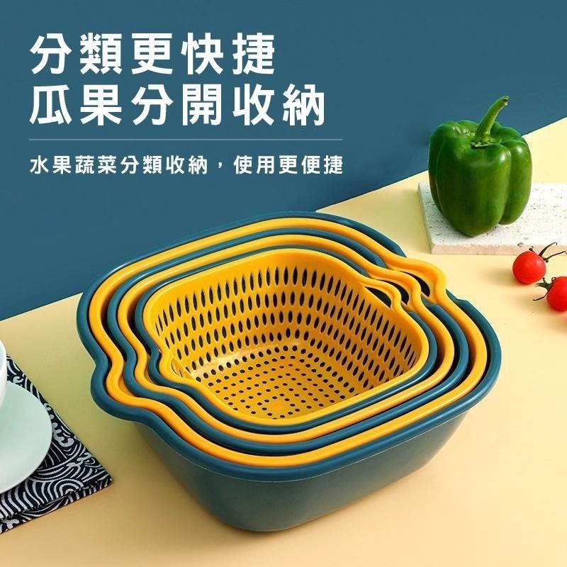 DH061｜廚房六件組瀝水籃 家用方形多功能瀝水籃 瀝水籃 洗菜幫手 洗水果 洗菜 廚房瀝水籃 洗菜籃 水果籃-細節圖3