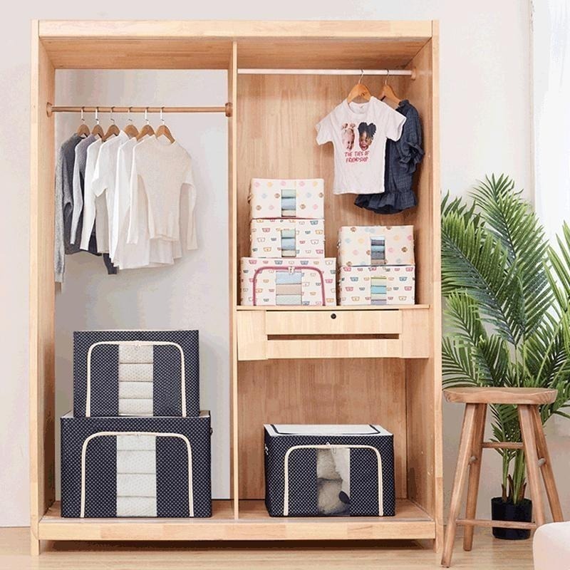 DH090｜日系透明可折疊鋼架收納箱 尼龍防水整理箱 衣服被子玩具收納整理儲物箱棉被收納 折疊收納箱 雙開式-細節圖5