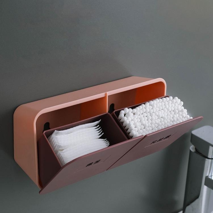 DH082｜免打孔無痕翻蓋收納盒 多功能壁掛式收納盒 棉花棒口紅收納 收納盒 防塵收納 翻蓋防塵收納 小物收納-細節圖7