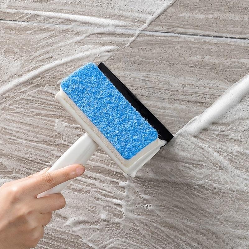 DA071｜刮+洗二合一 衛浴室鏡子清潔刷 玻璃海綿刷 門窗清潔刷具 刮水器 雙面刷頭清潔-細節圖2