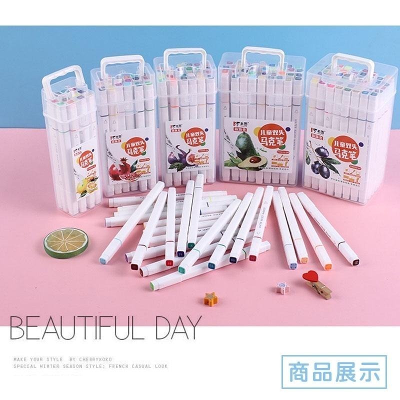B753｜插畫雙頭馬克筆套裝 馬克筆 12色24色36色水性筆 斜頭 兒童彩筆 繪畫筆xiami-細節圖8