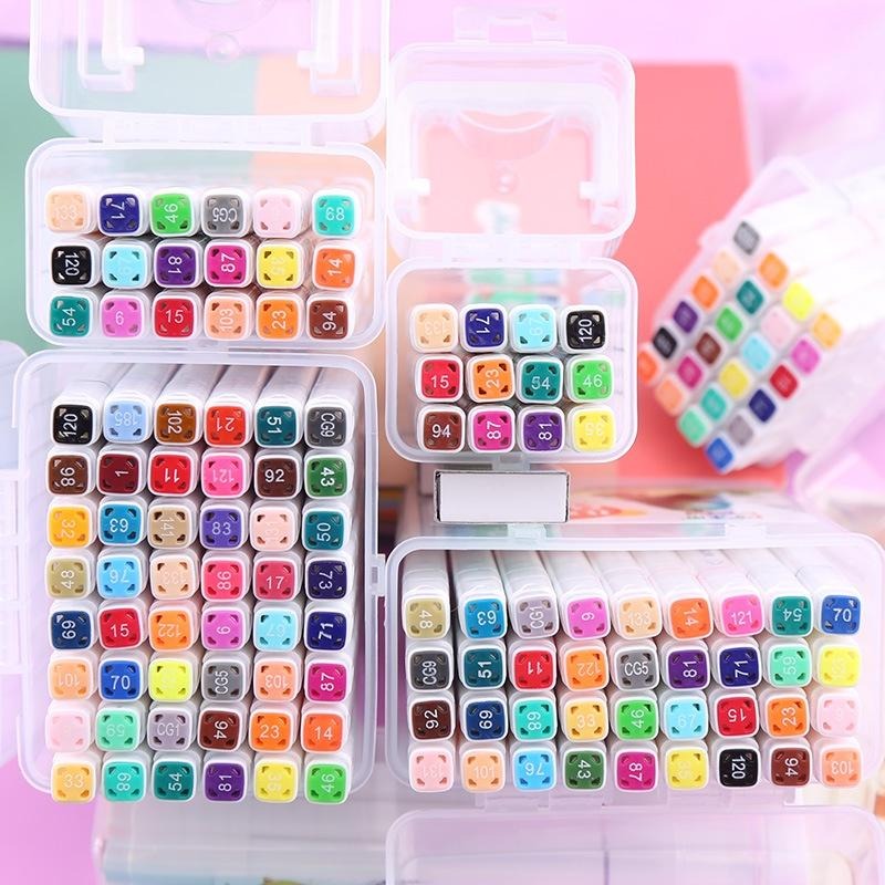 B753｜插畫雙頭馬克筆套裝 馬克筆 12色24色36色水性筆 斜頭 兒童彩筆 繪畫筆xiami-細節圖2