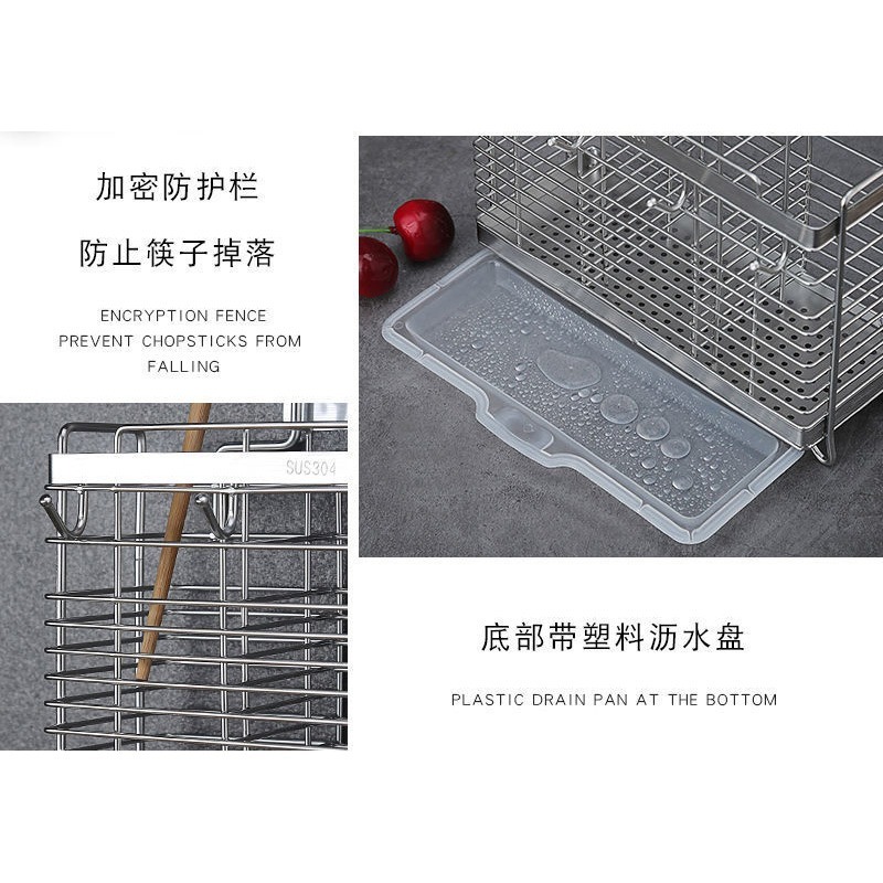 DH008｜304不銹鋼筷子筒 壁掛式筷子簍 家用 廚房瀝水架 廚房置物架 筷子籠 筷子收納盒 廚房壁掛式收納-細節圖4