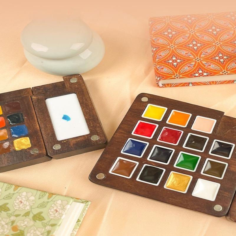 C012 | 木質/壓克力調色盒 復古扣式 凝膠分裝 調色盒 顏料盒 凝膠調膠 調色盤 防塵 分裝 調色-細節圖2