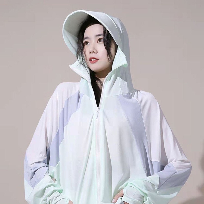 B806 | 拼接 冰絲 涼感 輕薄 防曬連帽長袖外套 薄外套 防曬外套 防曬 涼感外套 蝙蝠衫 防曬衣 透氣披肩-細節圖6