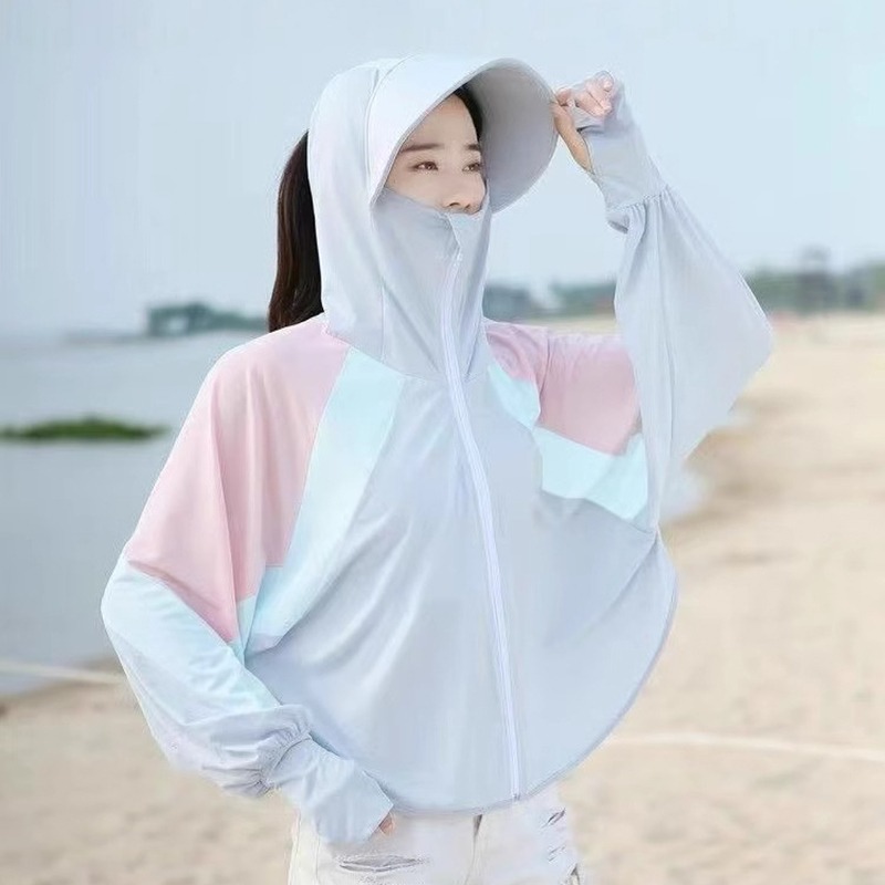 B806 | 拼接 冰絲 涼感 輕薄 防曬連帽長袖外套 薄外套 防曬外套 防曬 涼感外套 蝙蝠衫 防曬衣 透氣披肩-細節圖9
