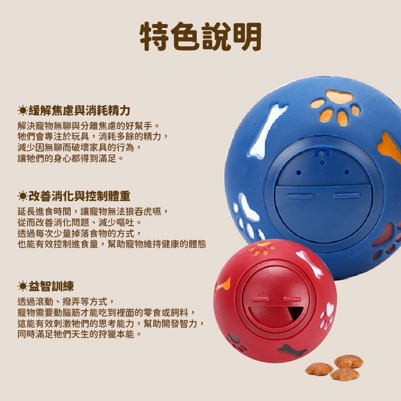 P005 | 狗狗貓咪益智漏食球 訓練智力 減緩進食 耐咬耐玩 互動滾動球 狗狗玩具球 益智餵食球 減壓解悶神器-細節圖3