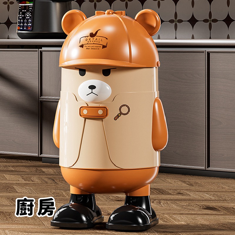 HA338 | 偵探熊造型垃圾桶 大容量立式收納桶 可愛家用垃圾筒 居家 臥室 客廳 擺飾垃圾桶-細節圖9