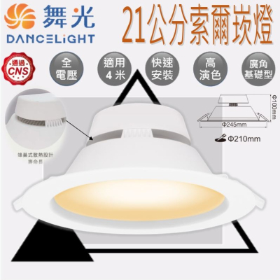 【保固兩年】舞光21公分崁燈25W LED 崁入孔21公分 舞光索爾 白光 黃光 自然光 全電壓