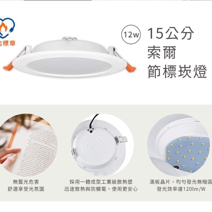 【節能標章】 舞光 LED 12W 索爾 節標 崁燈 崁孔 15cm 平面 嵌燈 白光 黃光 節能 標章 CNS 認證-細節圖3