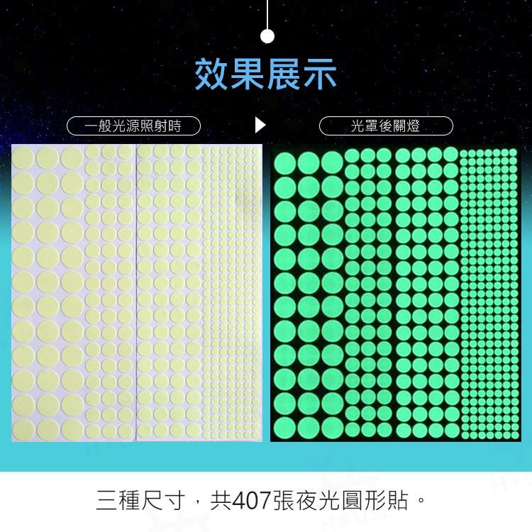 台灣現貨 407pcs圓形夜光貼紙 螢光貼紙 發光貼紙 開關貼 房間佈置 兒童房佈置【HR0915】上大HOUSE-細節圖9