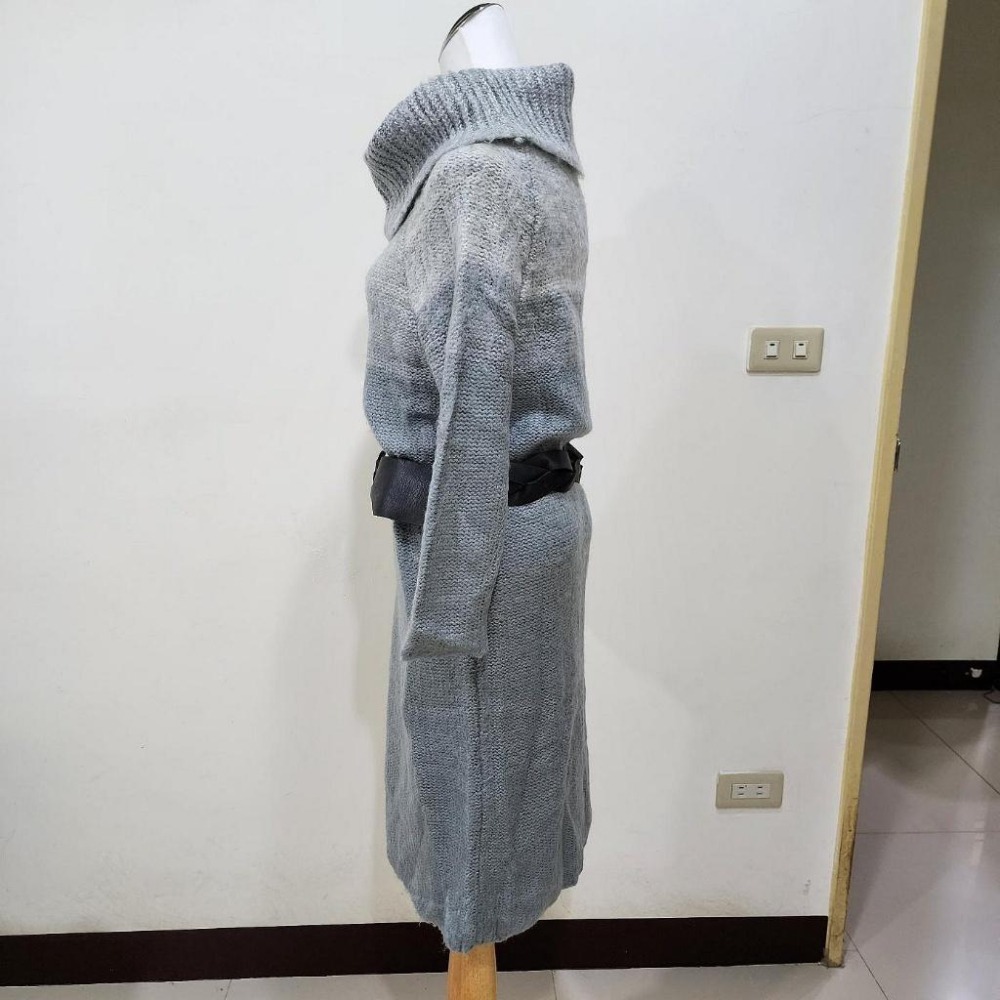 °☆ 珮齊精品舖 ☆° 大翻領長袖灰白針織毛衣連身洋(不附皮帶)-細節圖2