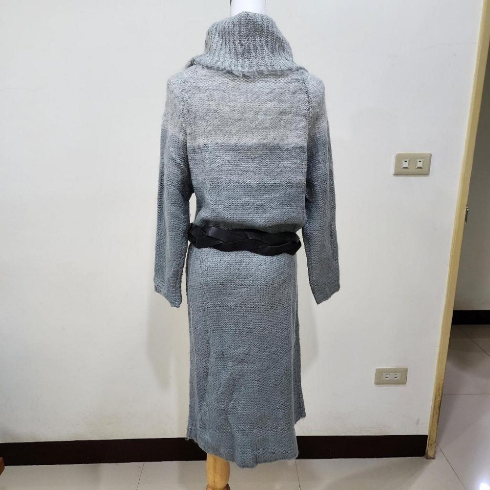 °☆ 珮齊精品舖 ☆° 大翻領長袖灰白針織毛衣連身洋(不附皮帶)-細節圖3