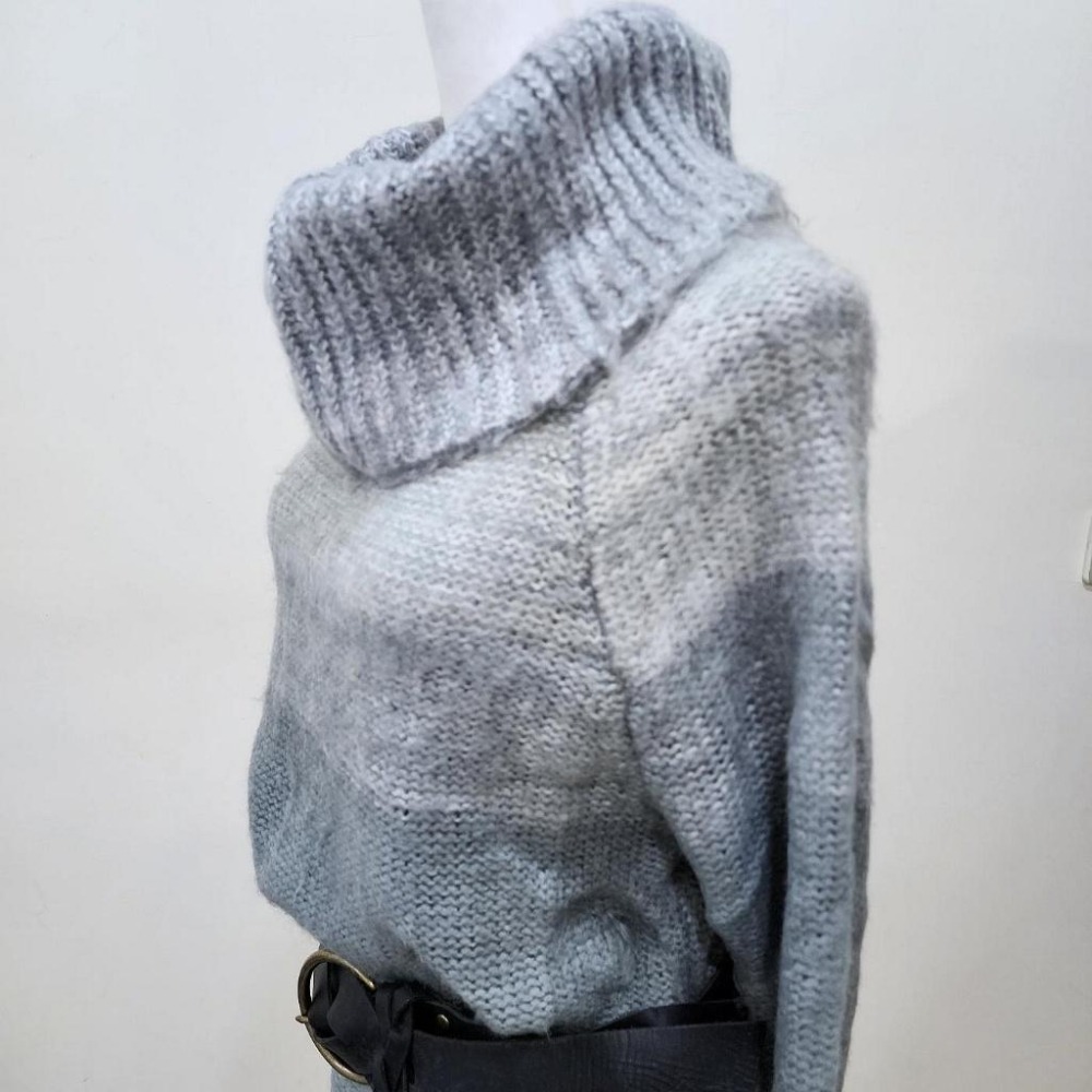 °☆ 珮齊精品舖 ☆° 大翻領長袖灰白針織毛衣連身洋(不附皮帶)-細節圖4