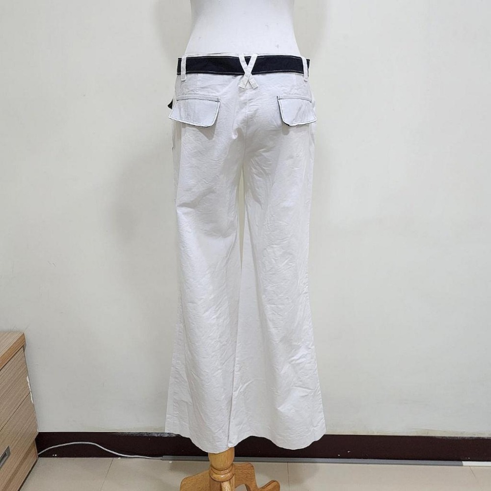 °☆ 珮齊精品舖 ☆° Vicki 白色黑腰帶棉麻寬管褲-細節圖3