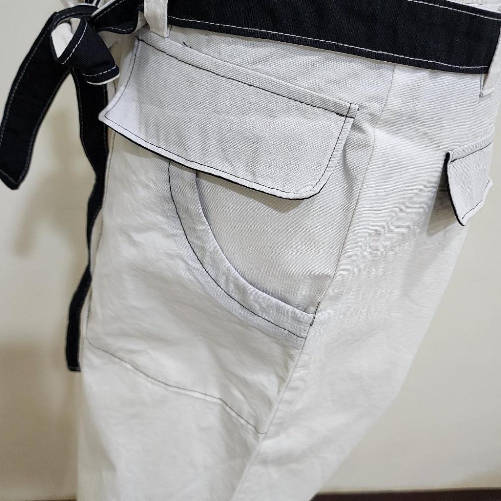 °☆ 珮齊精品舖 ☆° Vicki 白色黑腰帶棉麻寬管褲-細節圖4