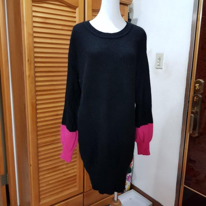°☆ 珮齊精品舖 ☆° FITTING MARKET 黑色桃紅撞色泡泡袖長版毛衣/短洋(不含腰帶)-細節圖2
