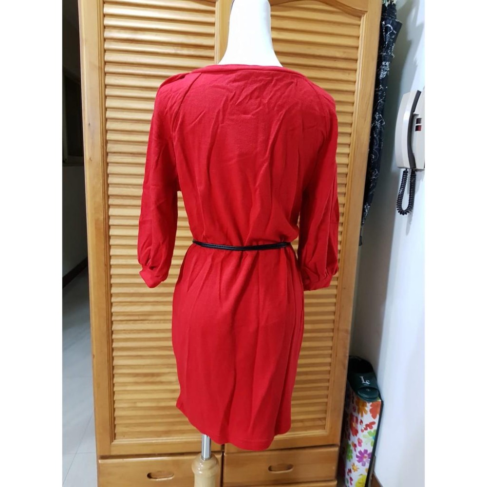 °☆ 珮齊精品舖 ☆° 紅色公主袖連身短洋(不附腰帶)-細節圖3