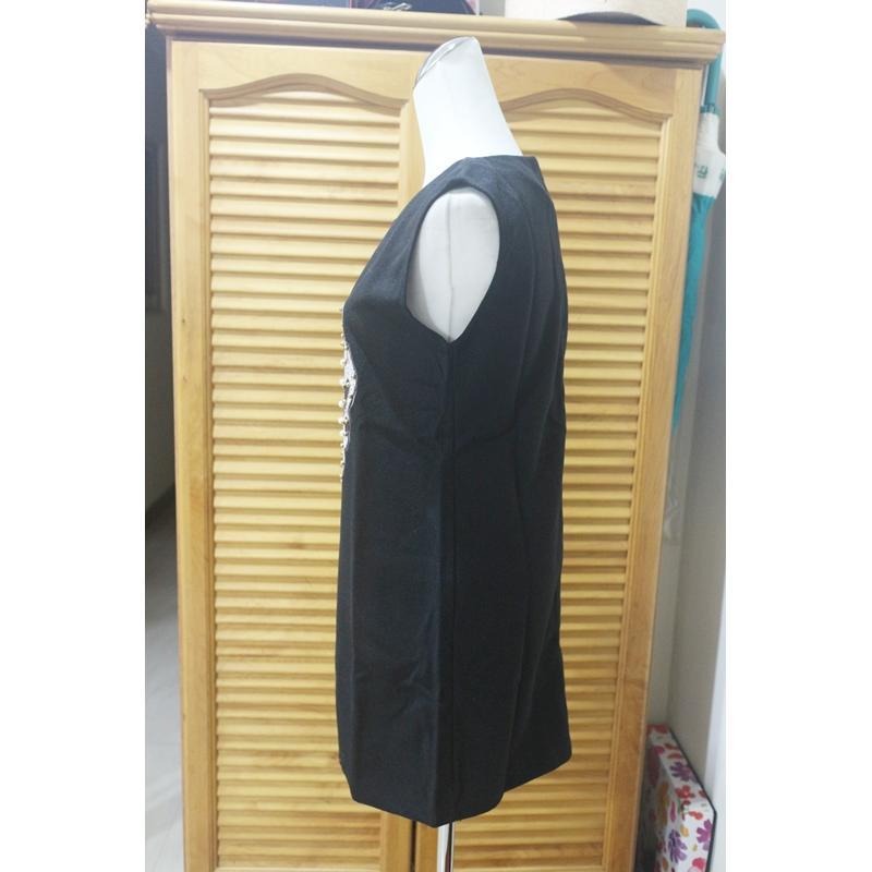 °☆ 珮齊精品舖 ☆° 黑色燈芯絨拚圖珠飾背心短洋-細節圖3