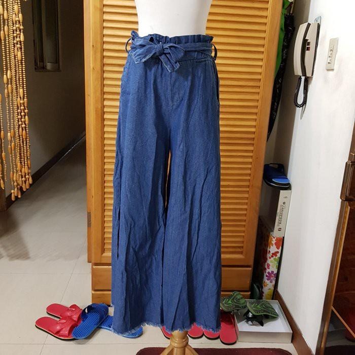 °☆ 珮齊精品舖 ☆° SweeaSa 高腰綁帶抽鬚寬管褲 開叉褲 仿牛仔材質-細節圖5