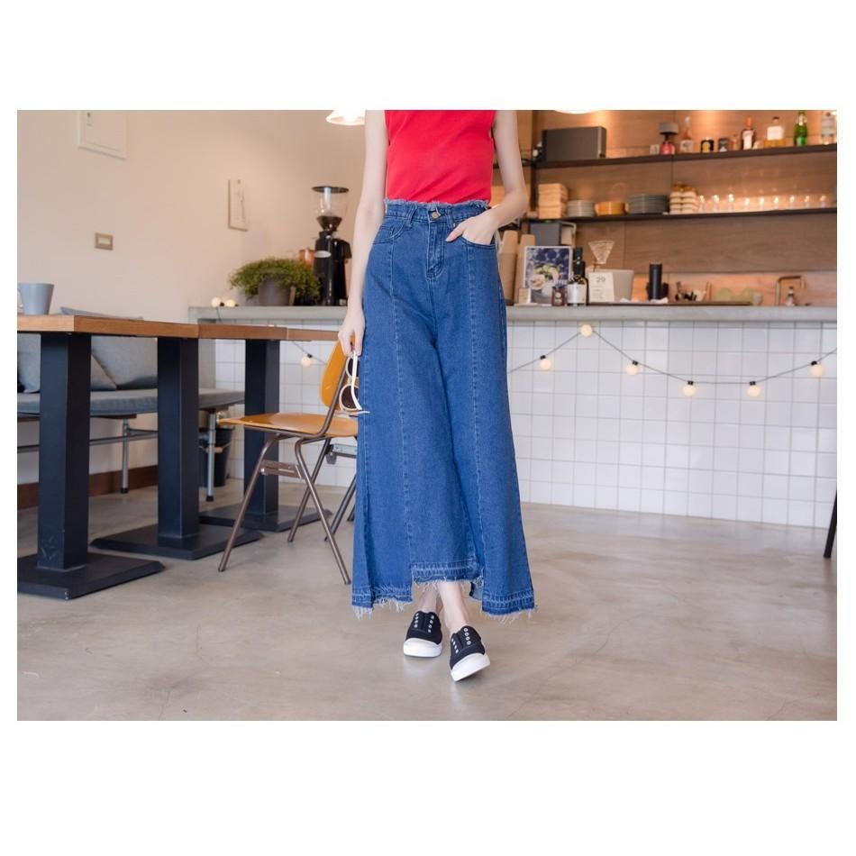 °☆ 珮齊精品舖 ☆° 深藍色牛仔抽髮寬管褲-細節圖2