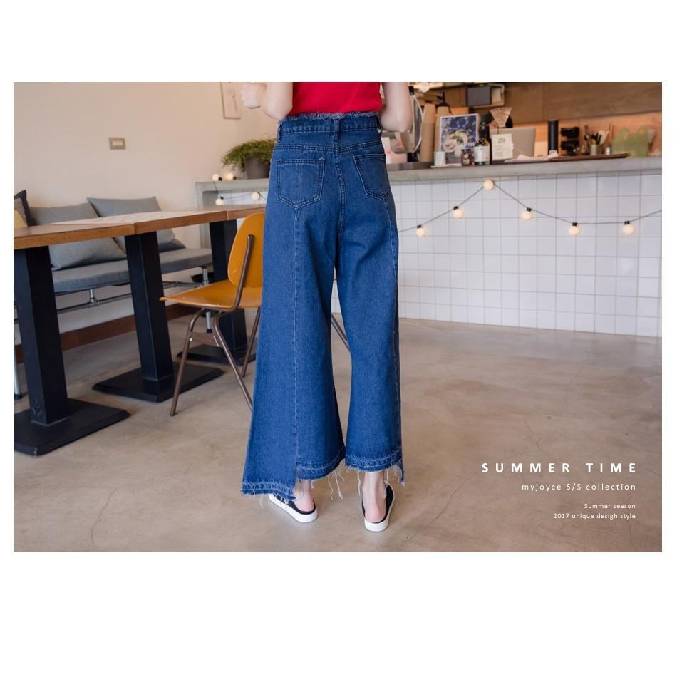 °☆ 珮齊精品舖 ☆° 深藍色牛仔抽髮寬管褲-細節圖3