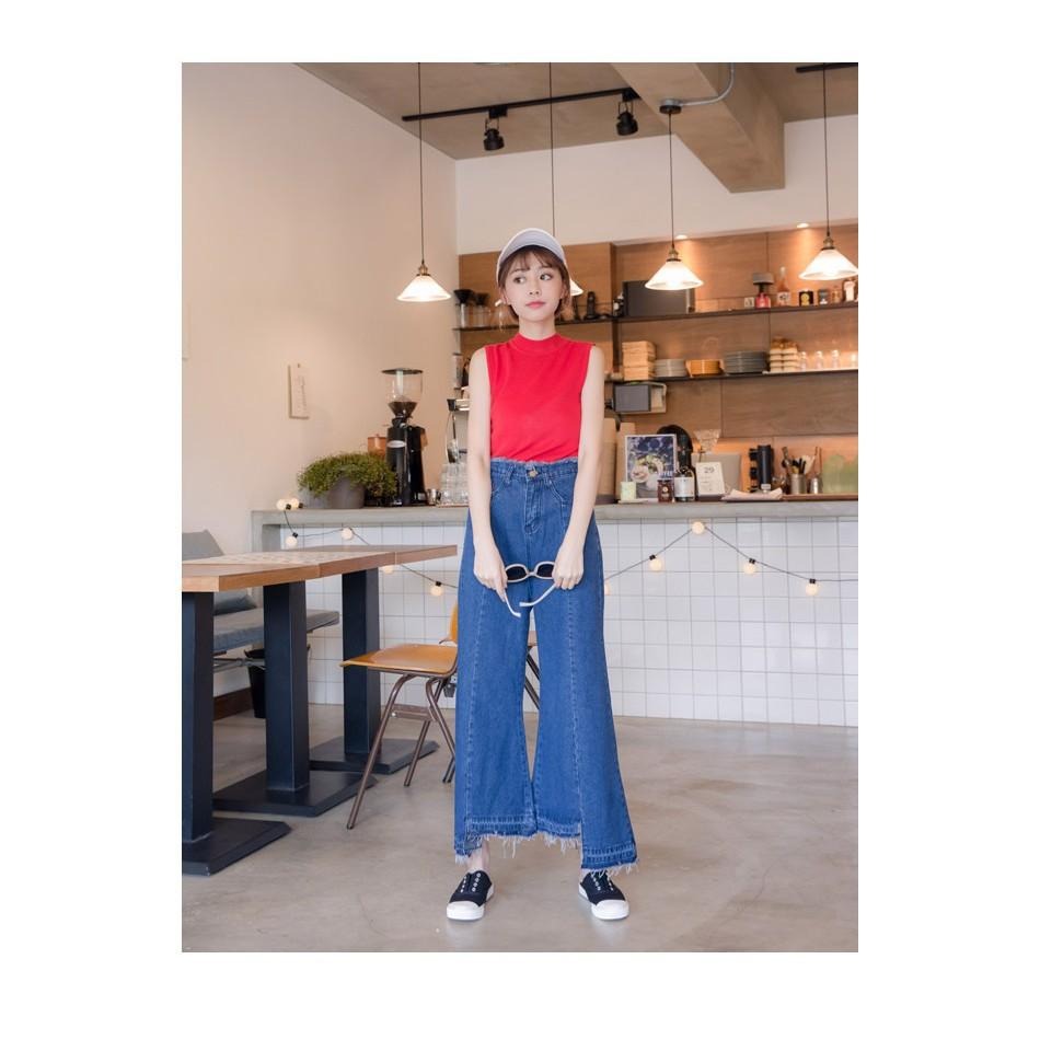 °☆ 珮齊精品舖 ☆° 深藍色牛仔抽髮寬管褲-細節圖4