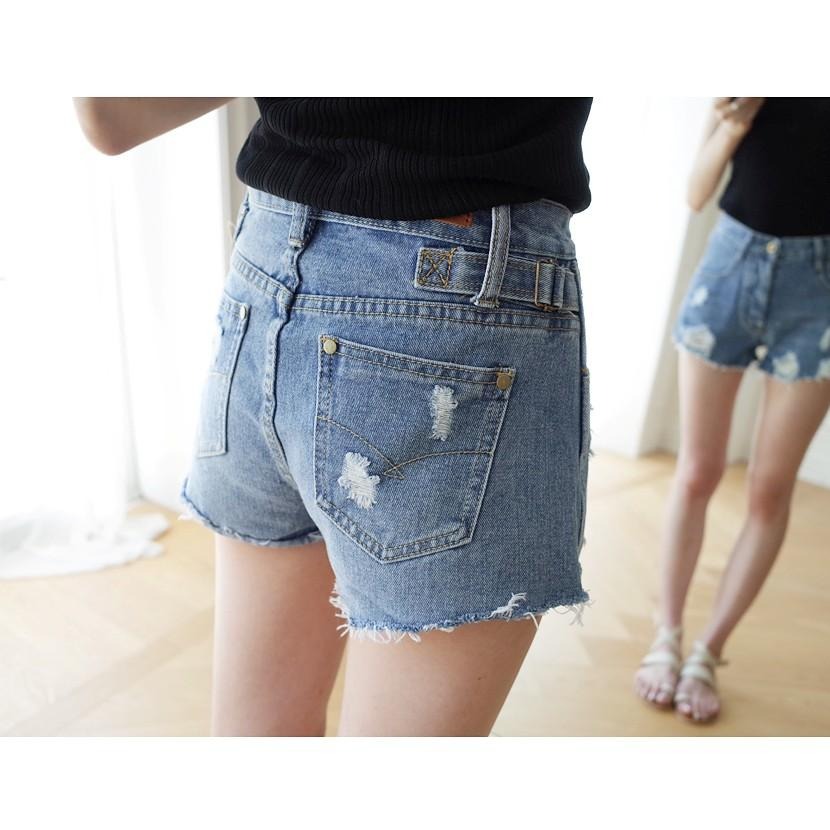 °☆ 珮齊精品舖 ☆° 休閒側釦造型刷破牛仔短褲(不附皮帶)-細節圖2