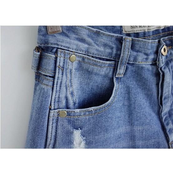 °☆ 珮齊精品舖 ☆° 休閒側釦造型刷破牛仔短褲(不附皮帶)-細節圖4