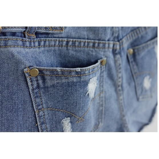 °☆ 珮齊精品舖 ☆° 休閒側釦造型刷破牛仔短褲(不附皮帶)-細節圖7