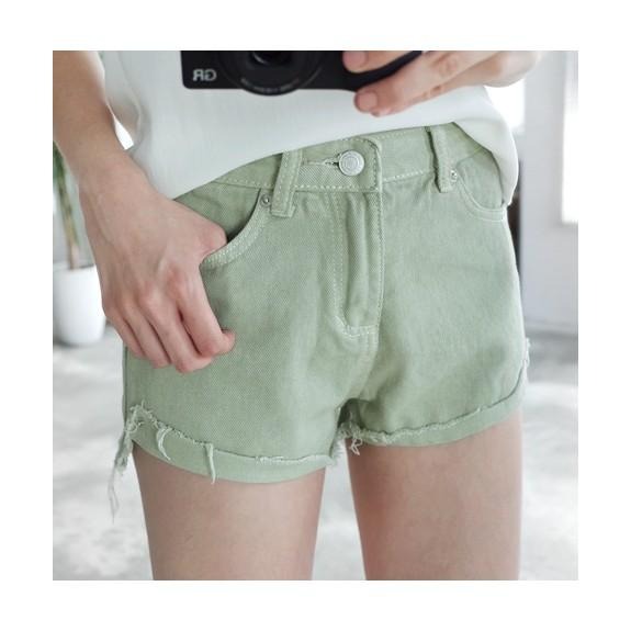 °☆ 珮齊精品舖 ☆° 灰綠色系前反摺牛仔短褲-細節圖2