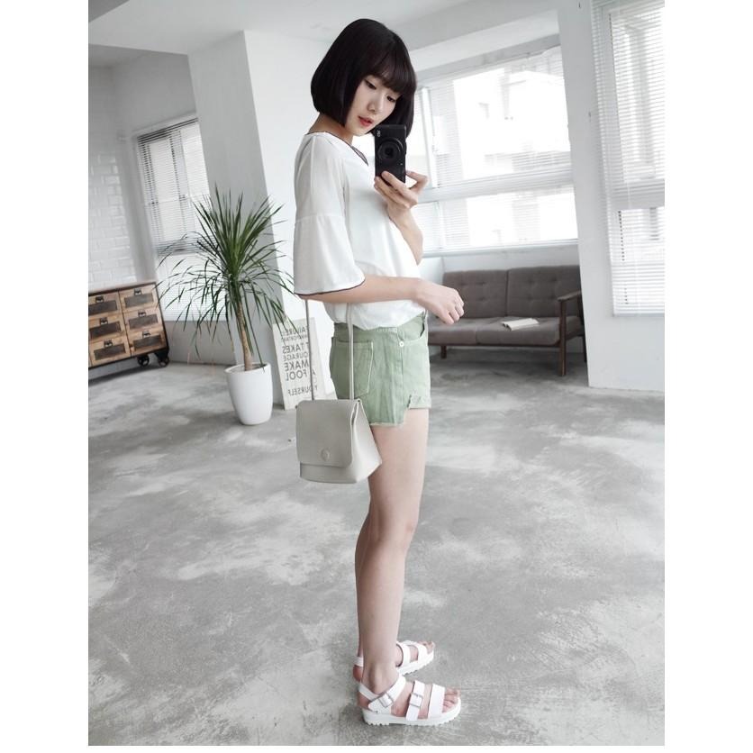°☆ 珮齊精品舖 ☆° 灰綠色系前反摺牛仔短褲-細節圖6