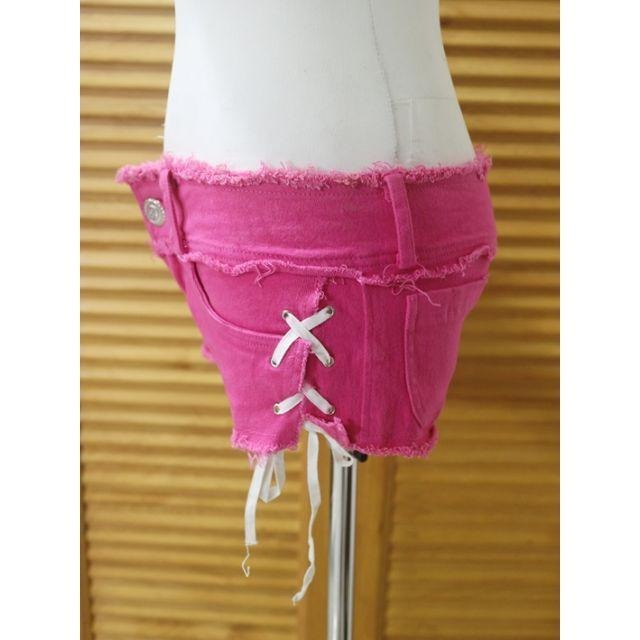 °☆ 珮齊精品舖 ☆° 桃紅色抽鬚側綁帶低腰迷你短褲-細節圖2