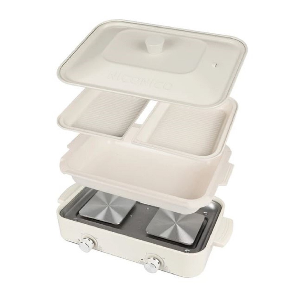 【NICONICO】雙邊溫控電烤盤 料理鍋 電烤盤 電火鍋 贈沙宣餐具組 NI-K2001-細節圖2