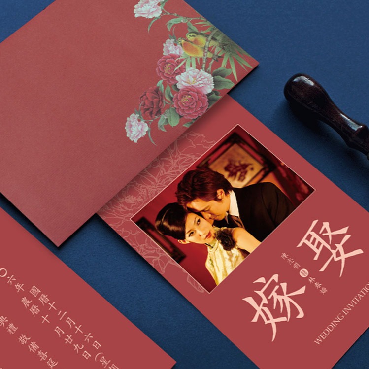 【台灣柬愛喜帖-E005】台灣本地排版印刷寄出，無任何版費，精緻進口結婚訂婚喜帖，請柬，請帖，紅色內頁文字，可印婚紗照-細節圖3